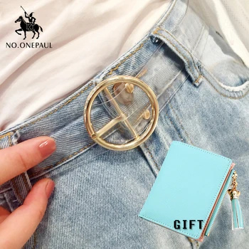 

NO.ONEPAUL women's belt alloy cute transparent buckle belt luxury brand fashion wear jeans belt and women's wild short wallet