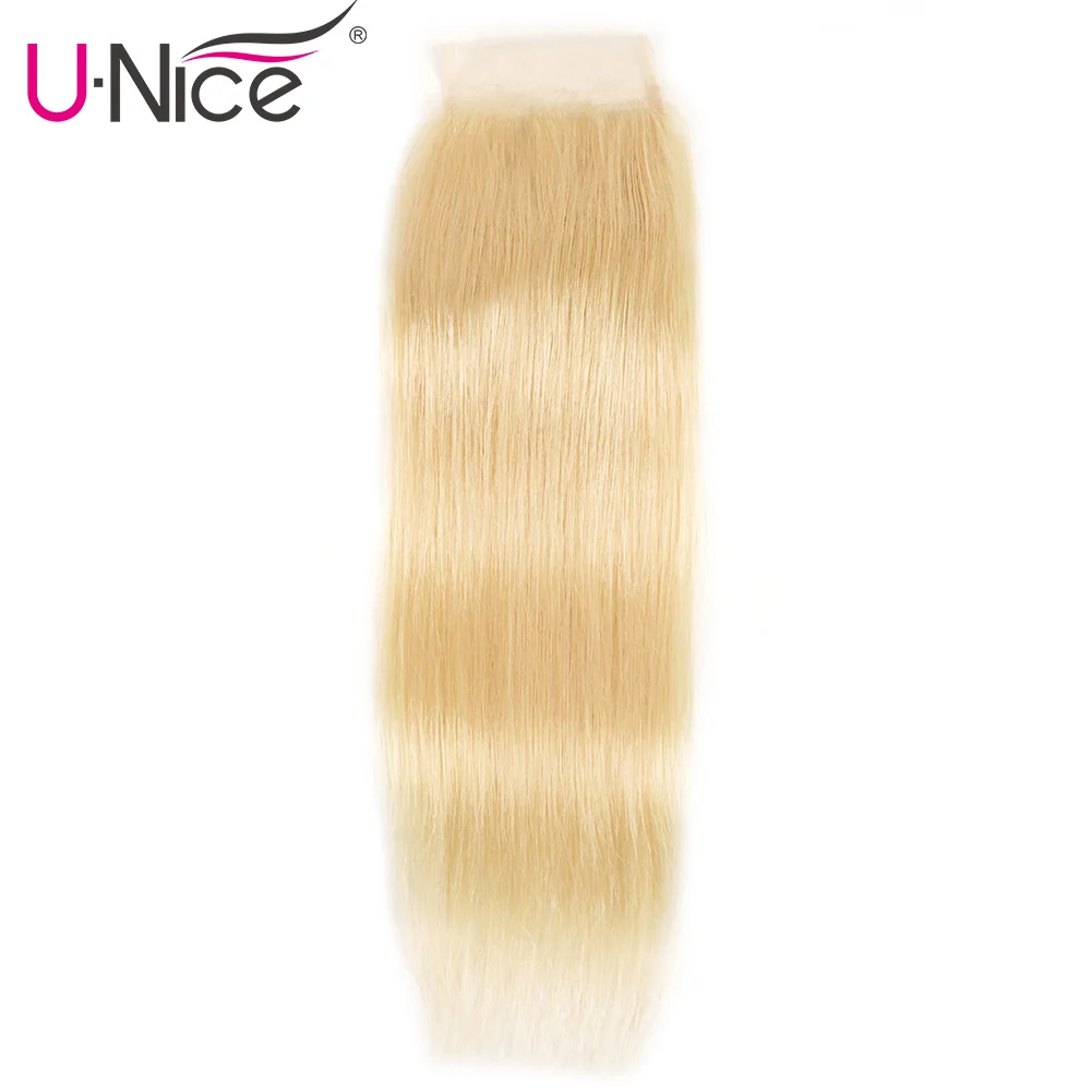 Волосы UNICE Blonde remy волосы бразильские прямые волосы закрытие бесплатная часть #613 человеческие волосы Кружева Закрытие швейцарское кружево 4