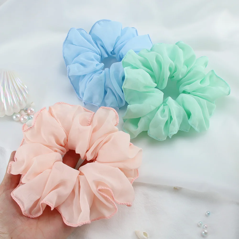 

Summer Chiffon Solid Oversize Scrunchies Elastic Rubber Hair Band Women Girls Headband Ponytail Holder Hair Ties Accessories New