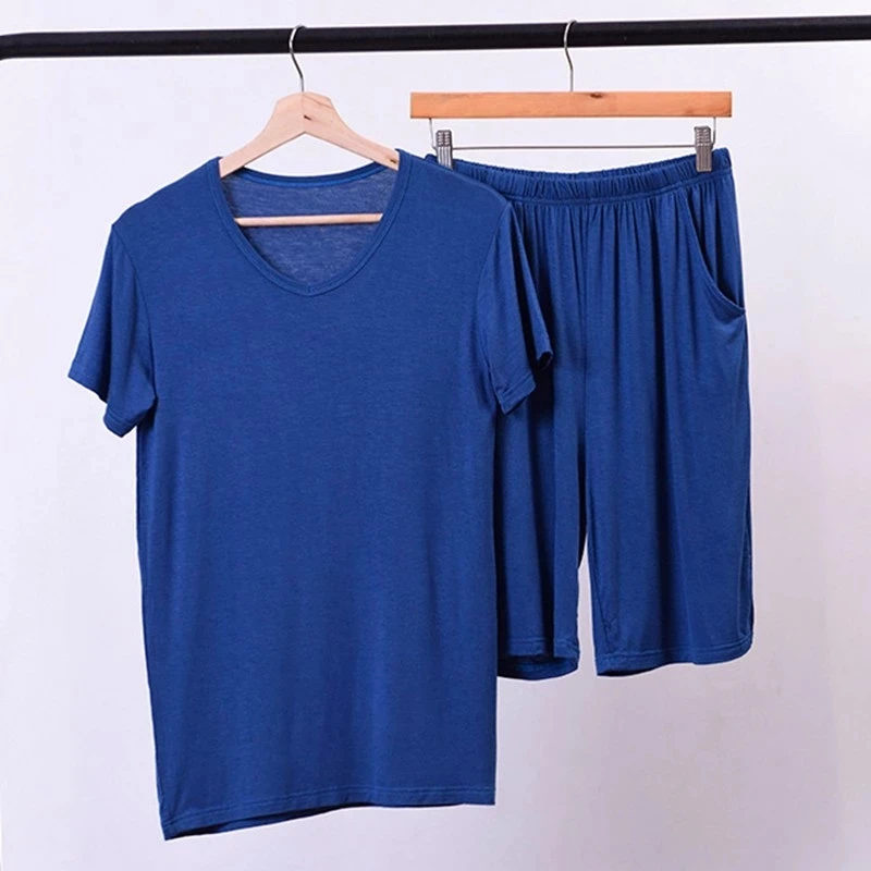 Plus Size 6XL 7XL 8XL 50-170KG Summer Modal Home Wear Set Men Pajamas Sets Soft Casual Sleep Wear Short Sleeve Top and Shorts pajamas set,man pajamas set