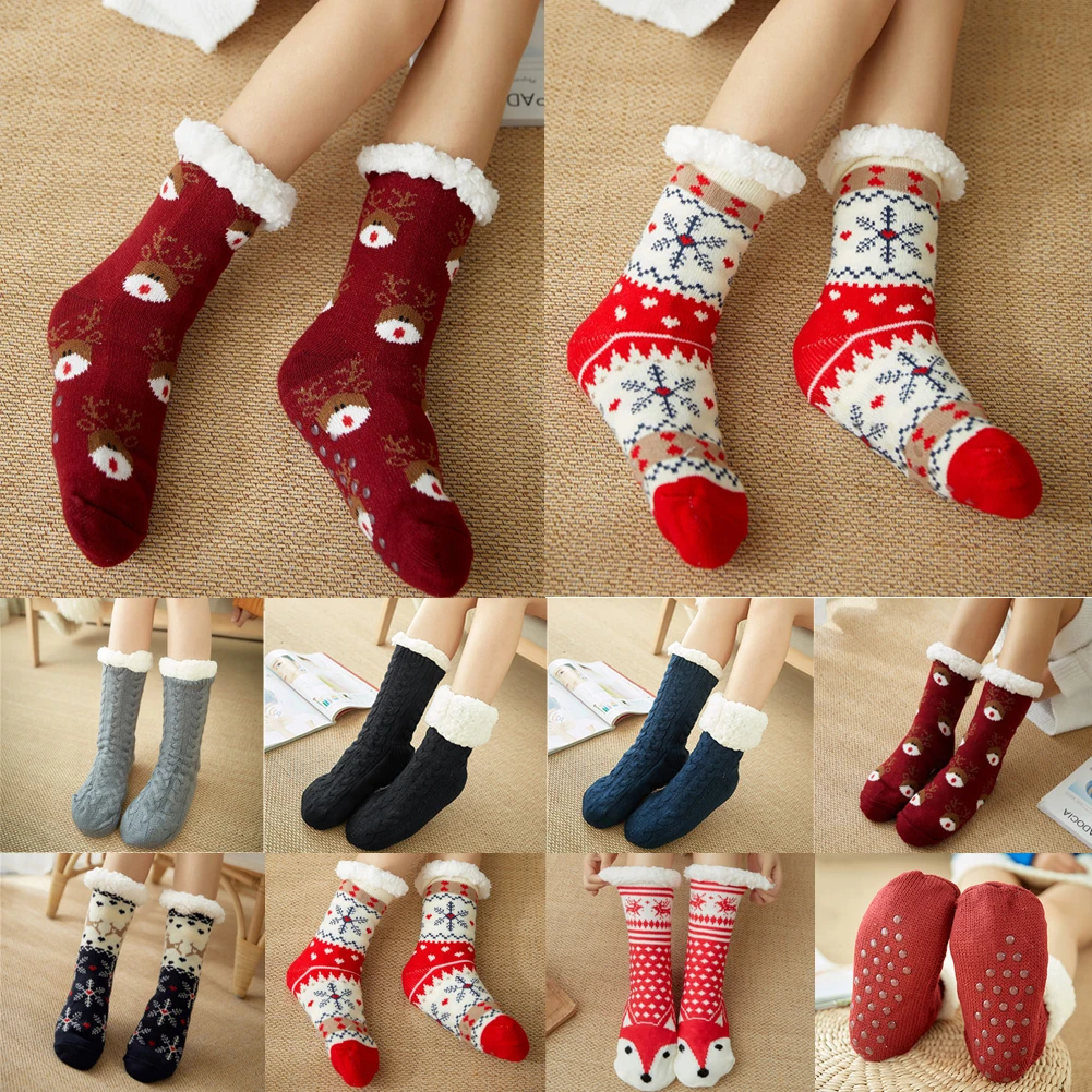 Домашние теплые носки без пятки; женские мягкие уютные пушистые носки на флисовой подкладке; Рождественский подарок с захватами; домашние носки; сезон осень-зима