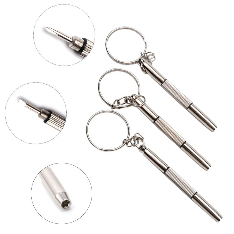 Screwdriver Set Eyeglass Screwdriver Portable Stainless Steel Keychain 3 In 1 Repair Kit Tools for Eyeglass Sunglasses Watch
