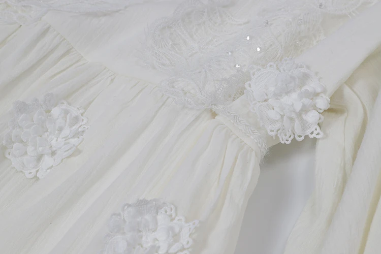 AELESEEN New Europe Retro Design Party Dresses Women Luxury 3D Flower Appliques Beading Elegant Puff Sleeve Lace Long Dress