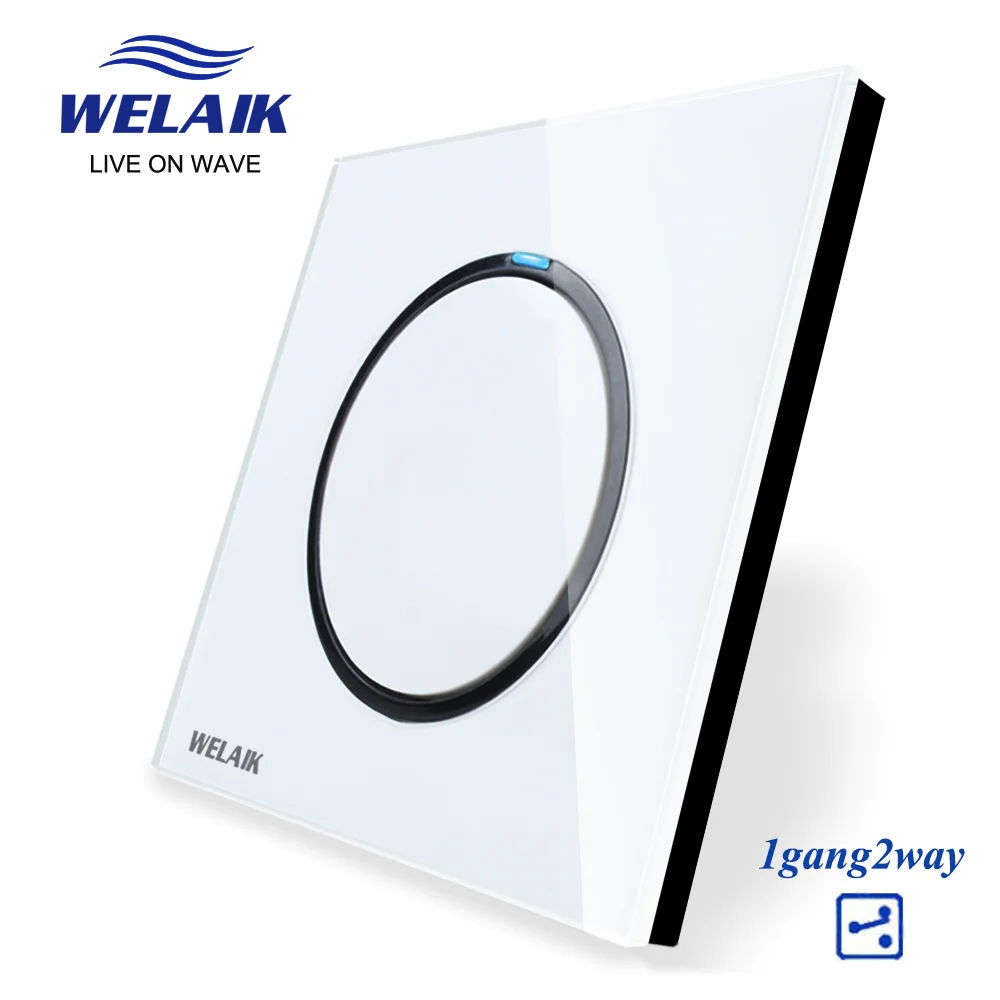 Welaik-interruptor de Parede Padrão gb Cristal Painel de Vidro Botão de Pressão ac 110250v 1gangster -2way B1712w