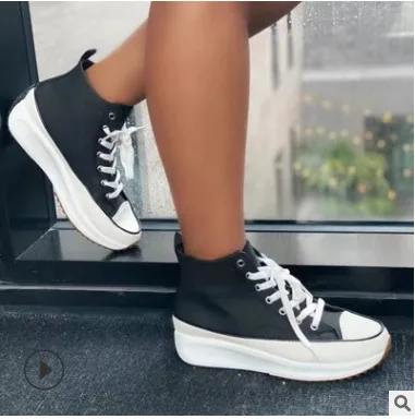 2021 New Women's Vulcanized Shoes Canvas Platform Sneakers Women Solid Comfortable Round Toe Ladies Big Size | Обувь