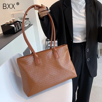 

[BXX] Vintage PU Leather Weave Shoulder Bags for Women 2020 High Capacity Lady Winter Branded Trending Handbags and Purses HO991