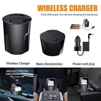 

4-in-1 Car Charger Cup Shape for Smartphone Wireless Charging Phone Earphone VDX99