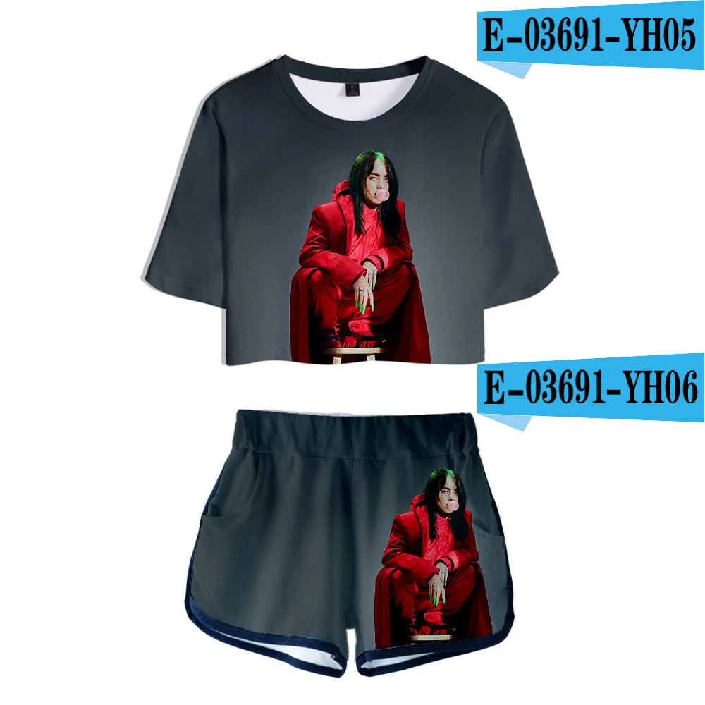 3D Летняя новая модная сексуальная 3DT рубашка с коротким рукавом billie eilish Женская Удобная тонкая футболка+ шорты Женский Повседневный костюм - Цвет: 3D