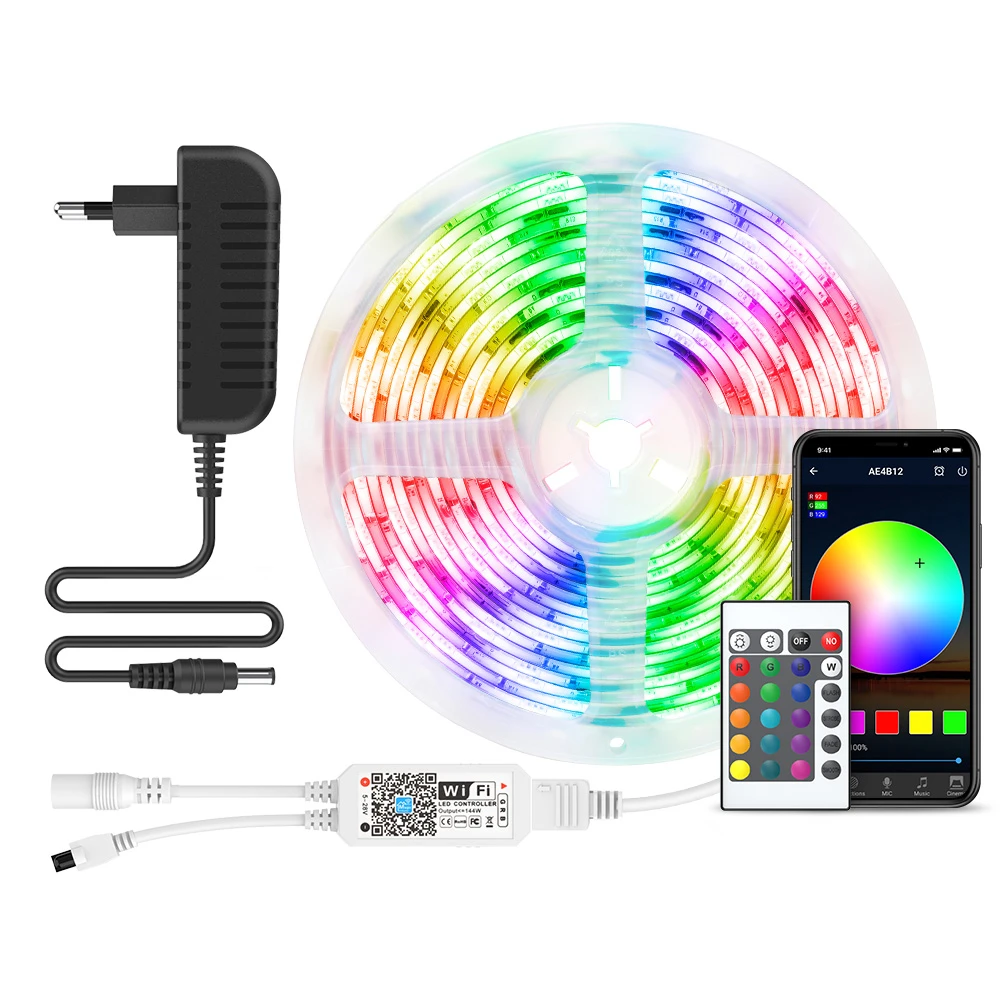 5050 Rgb Led Strip Full Set Light 5m 10m 15m 20m 2835 Smd Flexible Ribbon  Ir Wifi App Controller Led Light Strip For Room Dc12v - Led Strip -  AliExpress