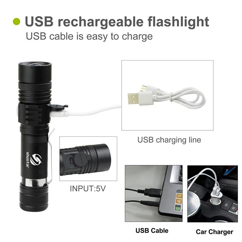 Ультра яркий светодиодный фонарик с XP-L V6, светодиодный фонарь с бусинами, водонепроницаемый фонарь, масштабируемый, 4 режима освещения, многофункциональная зарядка через USB
