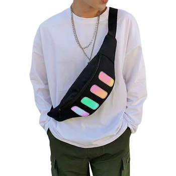 

Men Fanny Pack Large Capacity Adjustable Waist Crossbody Bag with Big Reflective Stripes for Daily Use