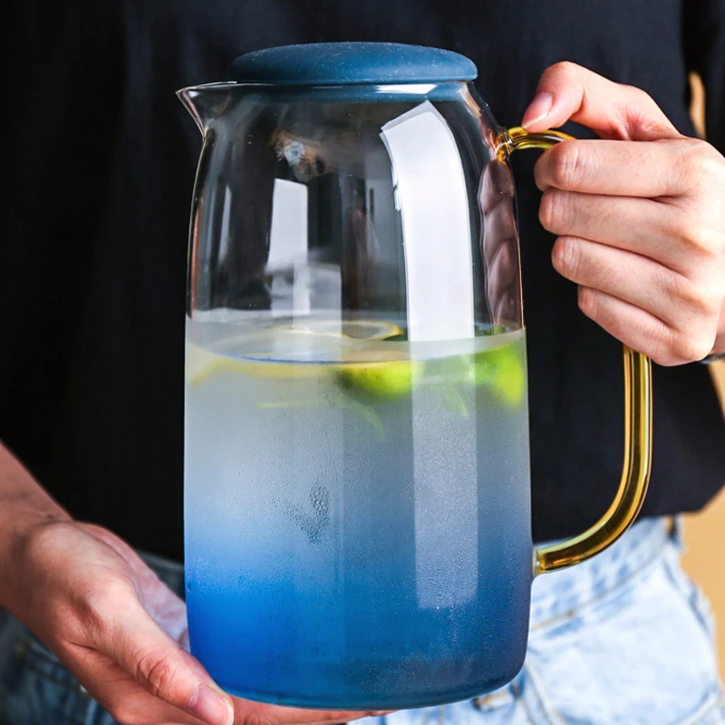 

New Borosilica Glass Teapot Set With Cover Metal Handle Cups For Fruit Juice Water And Coffee Tea Pot flower Large Kettle 1500ML