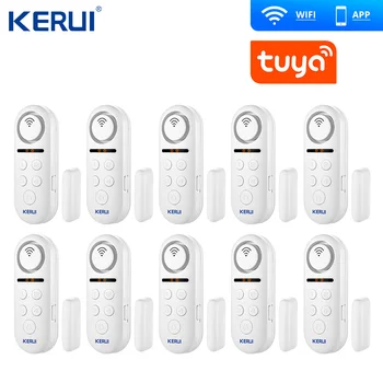 

10pcs Tuya KERUI WD3 WIFI Door Alarm System APP Control Home Security Alarm 120dB Window Sensor Password Burglar Alert