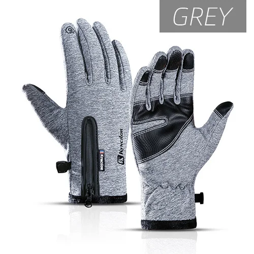 Victgoal перчатки Сенсорный экран Термальность ветрозащитные велосипедные перчатки полный палец зимние толстые спортивные велосипедные перчатки для MTB оборудование - Цвет: Grey Gloves