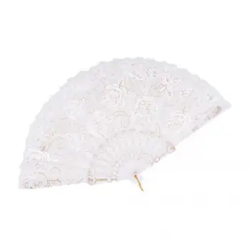 

Sweet Style Sequined Lace Rose Flowers Hand Fan Dancing Party Fan White