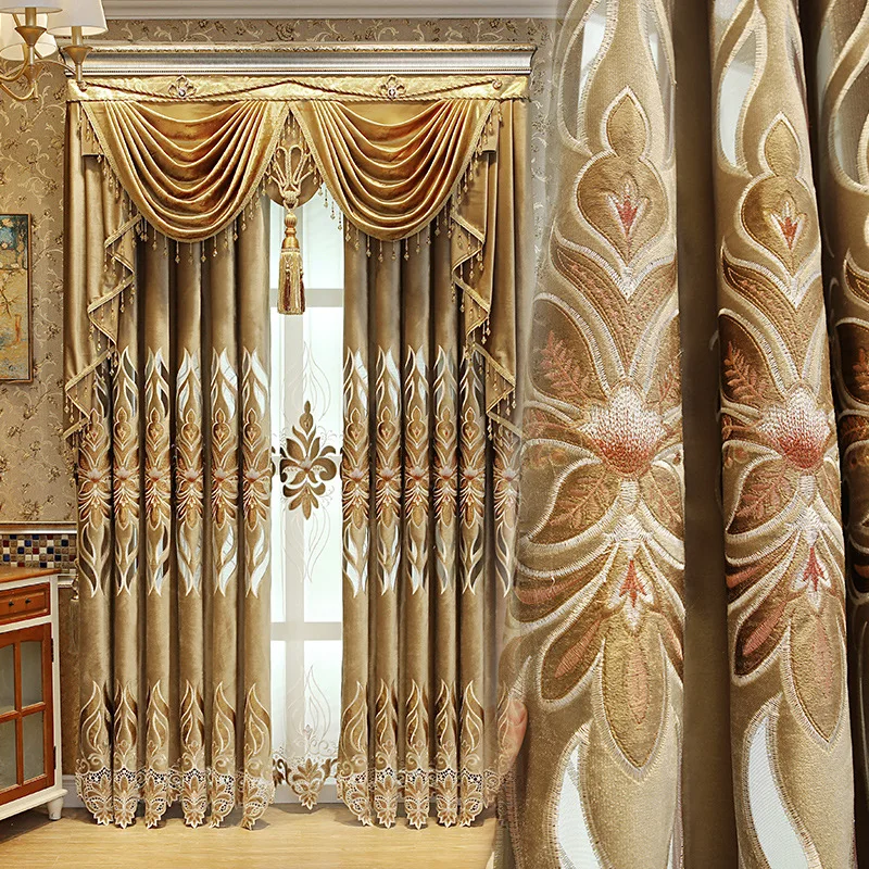 

Atmospheric Coffee Color Hollow Embroidery Curtains for Living Dining Room Bedroom.