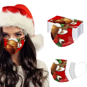 

50pcs Adulte Mask Disposable Cute Reindeer Printing Mask Mascarilla Industrials 3ply Meltblown Cloth Loop Mouth Masks Mascarilla
