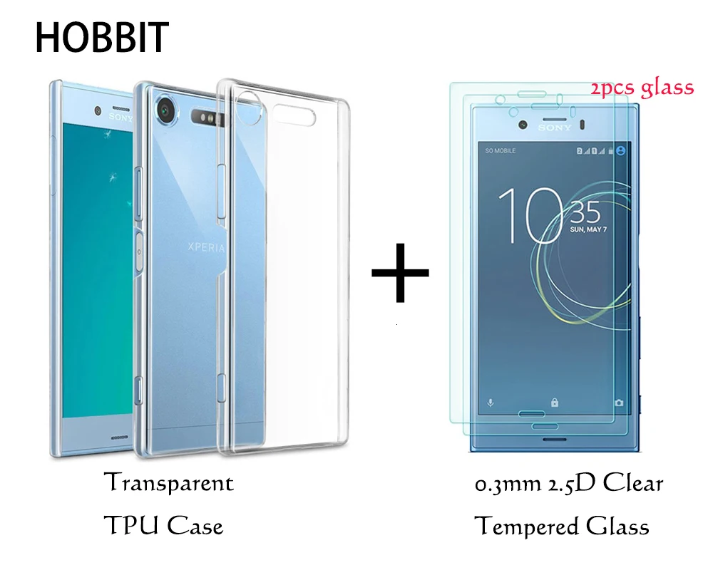 Для sony Xperia XZ1 Compact XA1 Plus Прозрачный Силикон ТПУ чехол мягкий TPU чехол 0,3 мм 2.5D прозрачное закаленное стекло для защиты экрана