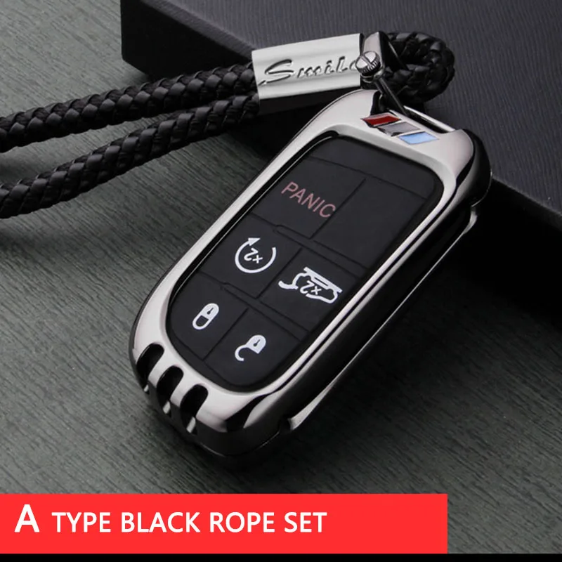 Металлический ключ для авто чехол fob для Jeep Renegade Grand Dodge jource charger Chrysler Fiat freeont Grand Cherokee jeep compass - Название цвета: A black rope set
