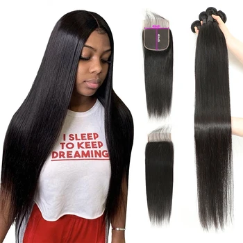 

Straight Bundles With Closure Brazilian Hair Weave Bundles With Closure hoho Human Hair Bundles With 4x4 Lace Closure