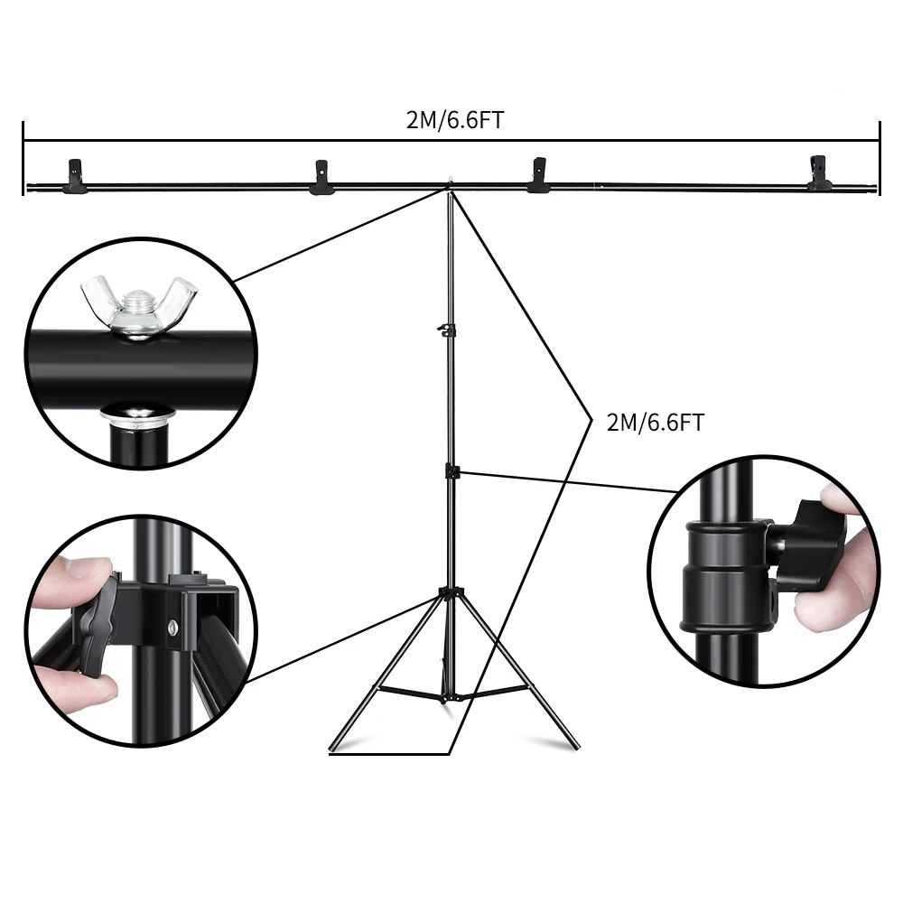 Photography T-Shaped Background Backdrop Stand Adjustable Support System Photo Studio for Non-Woven Muslin Backdrops