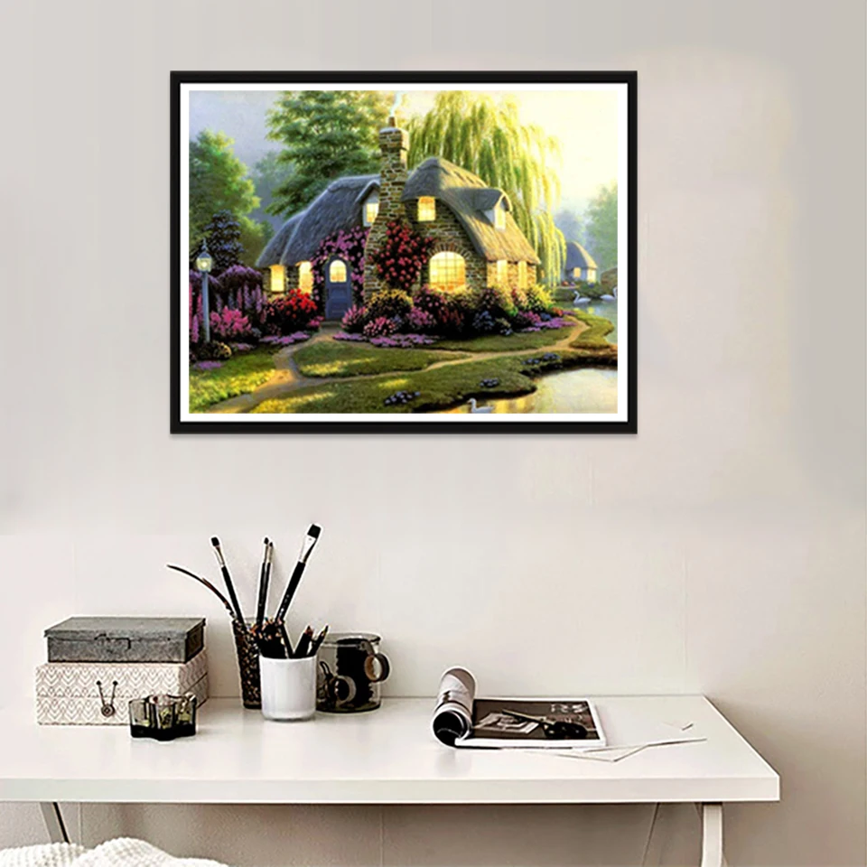 New Year Gifts Diamond Embroidery Dream House Custom Pattern Castle House Pattern Cotton Embroidery DIY Diamond Painting