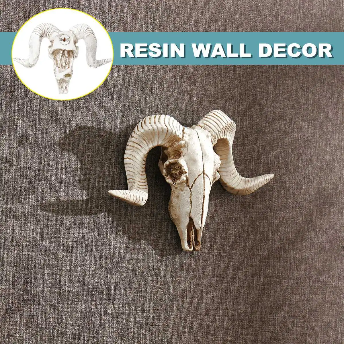 Sheep Head Animal Art Sculpture Decoration Resin Skeleton Ram Skull Wall Hanging 3D Longhorn | Дом и сад