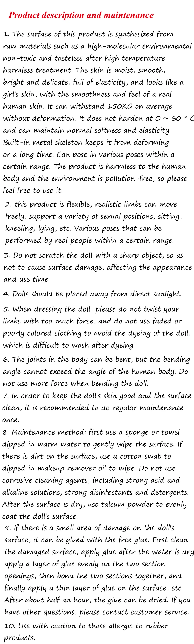 Product description and maintenance