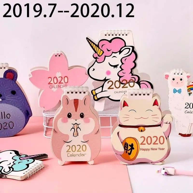 Новинка 2020 милый мини-календарь в виде единорога цветка кота спирали рабочий