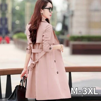 

Spring Trench Coat for Women Streetwear Turn-down Collar Double Breasted Coats Female Plus Size 3XL XXXL windbreak Feminino