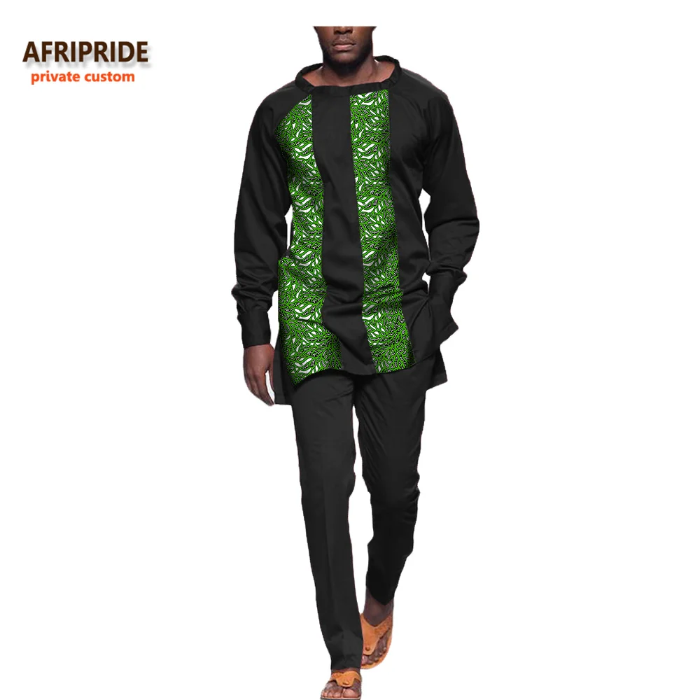 Afripride, Африканский костюм для мужчин из 2 предметов, AFRIPRIDE, длинный рукав, круглый вырез, топ+ Длина по щиколотку, тонкие штаны, повседневный мужской костюм, A731605 - Цвет: 504J