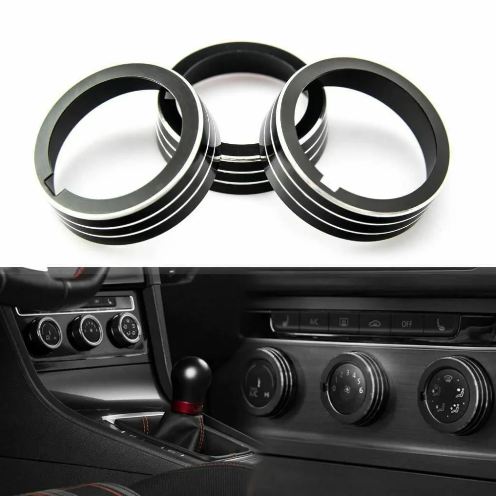 3pcs Black Anodized Alloy Ac Climate Control Knob Covers For Volkswagen