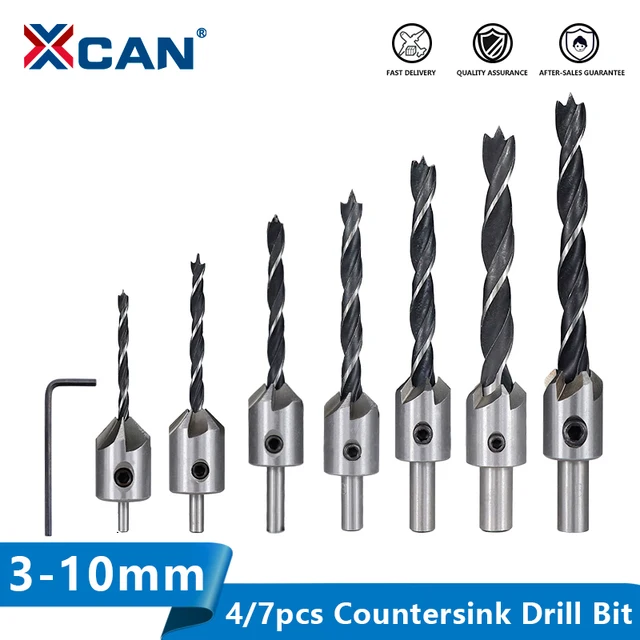 XCAN 3mm-10mm HSS Countersink taladro Bit Set escariador madera chaflán taladro avellanado Pliot agujero de tornillo de fresa taladro para Agujeros 1