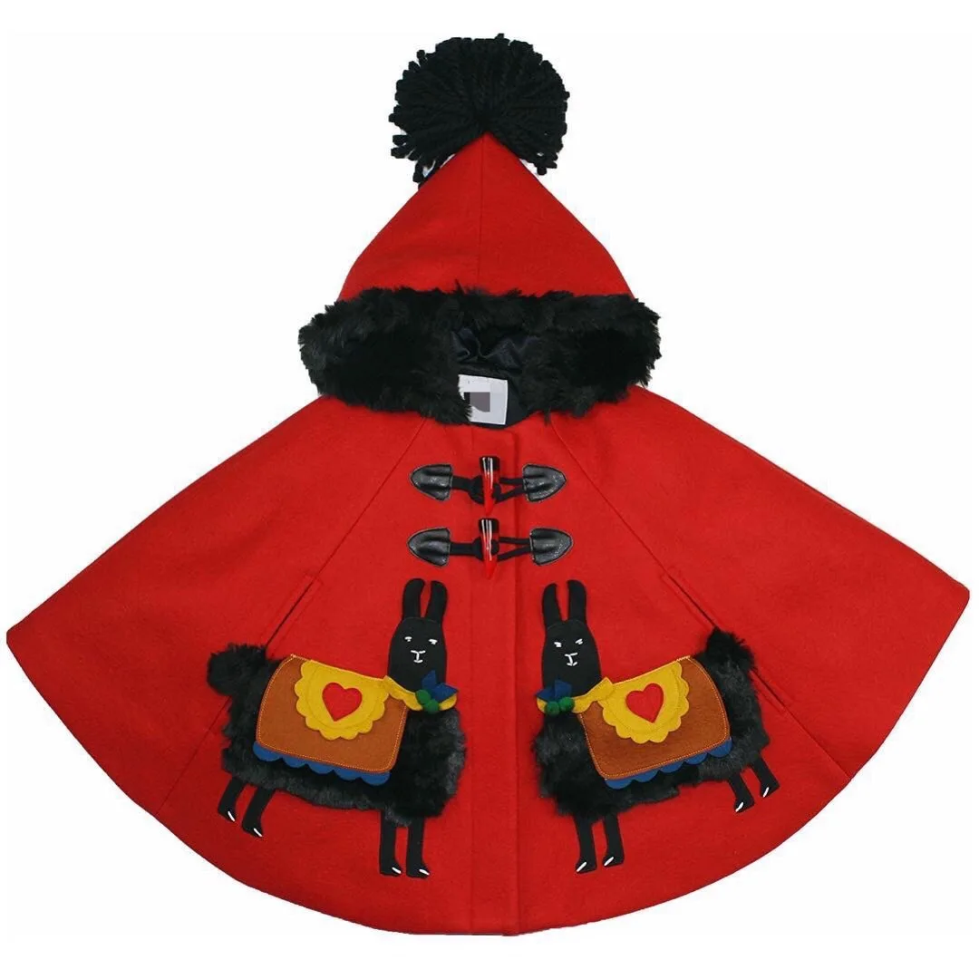 

Pre-sale Ins Children's Clothing Winter Littleg**dall Christmas Cloak Girls New Year Clothes Woolen Coat Red Top Halloween Dress