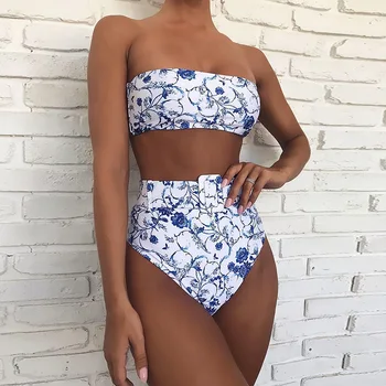 

2020 High Waist Floral Printed Swimsuit Bathing Suit Swimwear For Women Beachwear Wrap Bikini