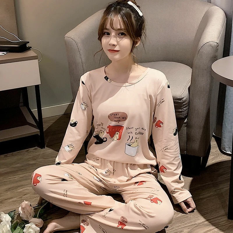 

women pajamas set winter Cartoon clothes for girls pyjamas plus size M-5XL Long Sleeve pyjama femme Sleepwear Suit