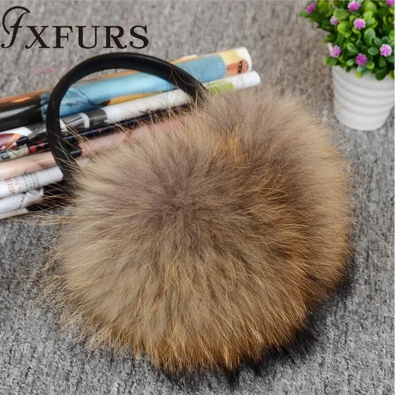 natural raccoon fur FXFURS новые модные милые объемные наушники из лисьего меха теплые меховые наушники из натурального меха с кожаной полкой для женщин защита для ушей зима - Цвет: natural raccoon fur