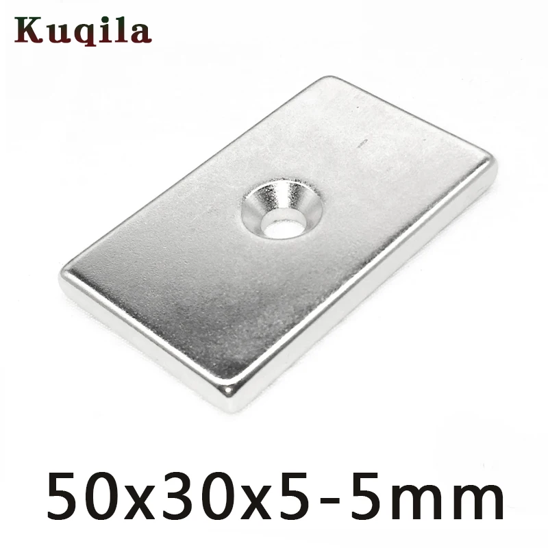 

1/3/5 pcs Block Powerful 50x30x5 mm N50 Countersunk Holes 5 mm Magnet Rare Earth Neodymium Magnet 50*30*5-5mm
