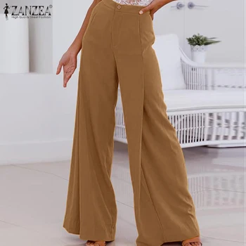 

ZANZEA Women Wide Leg Pants Fashion Office Lady Work Chic Pants Casual Solid Long Trousers Female High Waist Pantalon Streetwear