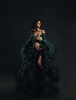 

Hunter Green Robe Long Sleeves 2020 New Ruffles Party Sleepwear Custom Made Nightgown Robes Puffy Skirt Photography Boudoir Paja