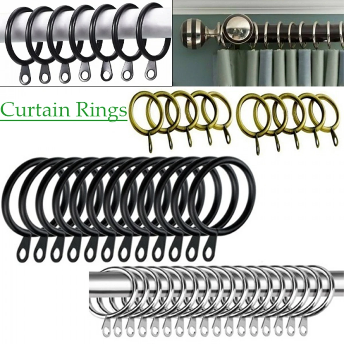 12pcs Curtain Clips Curtain Rod Rings Fits for Valance Drape Silver 