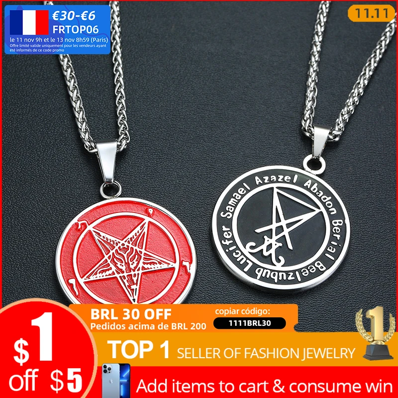 Vnox двустороннее ношение Baphomet GOAT Sigil of Lucifer ожерелье для мужчин кулон из