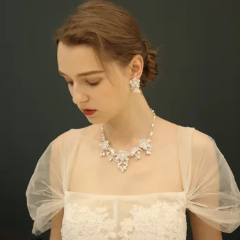 

NPASON 2020 Newest Elegant Freshwater Pearl Bridal Jewelry Sets Wedding Jewelry Flower Silver Plated Necklaces Earrings Set