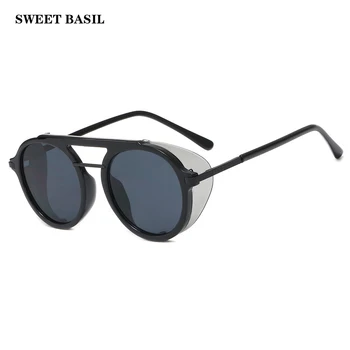 

SWEET BASIL Brand Unisex Steampunk Sunglasses Women Men Round Metal Shields Sun glasses Oculos De Sol Shades UV Protection