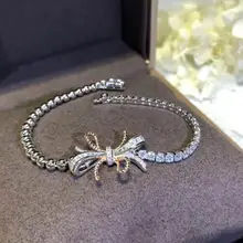 925 пробы, серебро, элегантные стразы, бант, браслеты с подвесками, браслет, Романтический Кристалл, галстук-бабочка, браслет, Свадебная вечеринка, ювелирные изделия