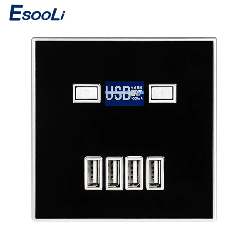 Esooli черного цвета 4-Порты и разъёмы USB Порты и разъёмы 4A стены Зарядное устройство адаптер розетка стандарта евроcоюза Мощность выход Панель электрическое настенное зарядное устройство адаптер для зарядки