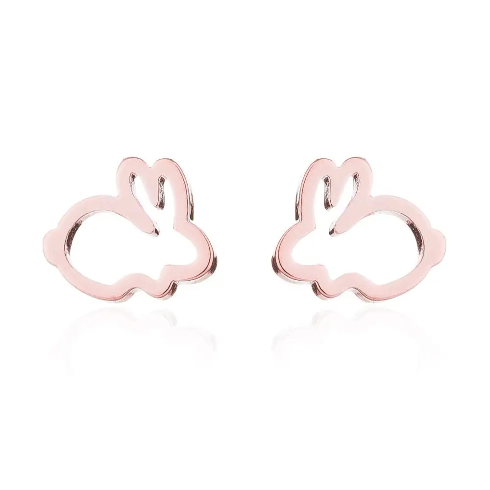 rose gold Милые женские серьги с кроликом черного цвета, креативные Мультяшные серьги, милые серьги-гвоздики с животными, подарки для детей, Bijoux - Окраска металла: rose gold