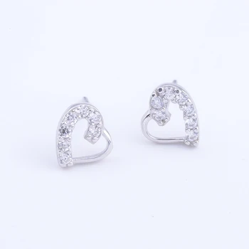 

925 Sterling Silver Half Zircon Lace Hollow Heart Stud Earring For Women Accesories Wedding Fashion Jewelry Brincos