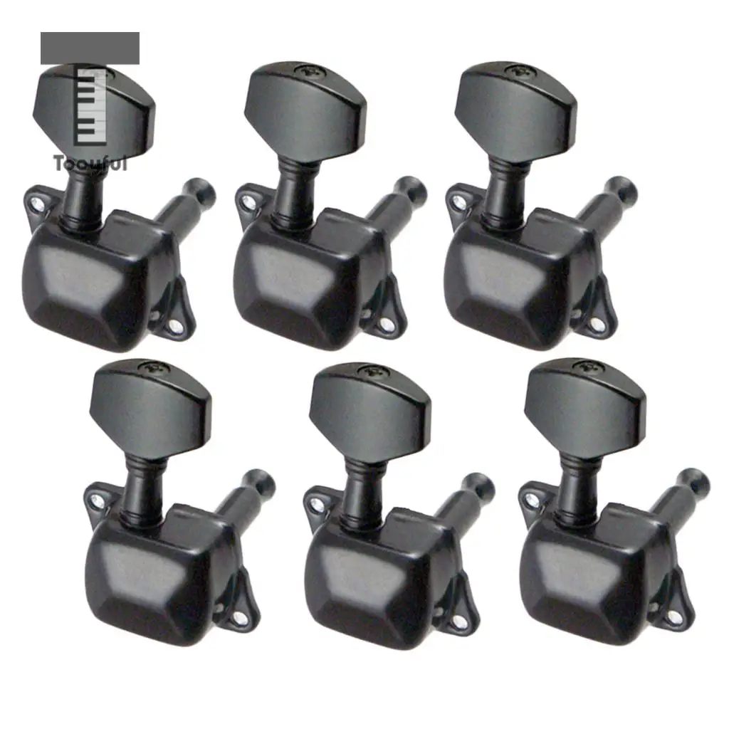 Tooyful 6 Pieces Semiclosed Iron Tuning Pegs Tuners Machine Heads 6R for Electric Guitar Parts Black	