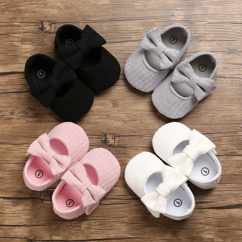 New Infant Baby Shoes Newborn Pram Solid Bowknot Hook Girls Princess Moccasins Soft Shoes